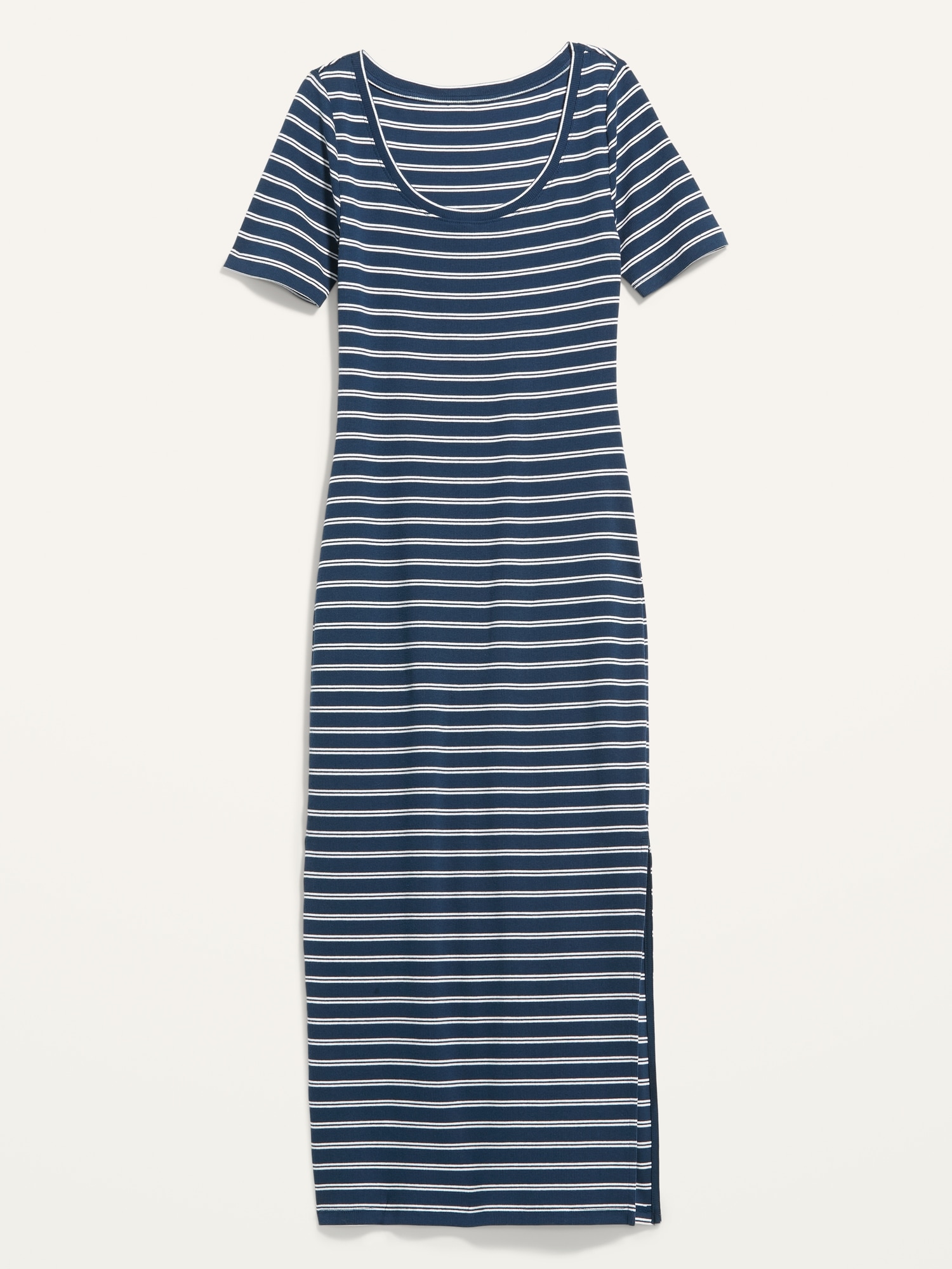 Fitted Short Sleeve Striped Rib Knit Midi Dress Old Navy