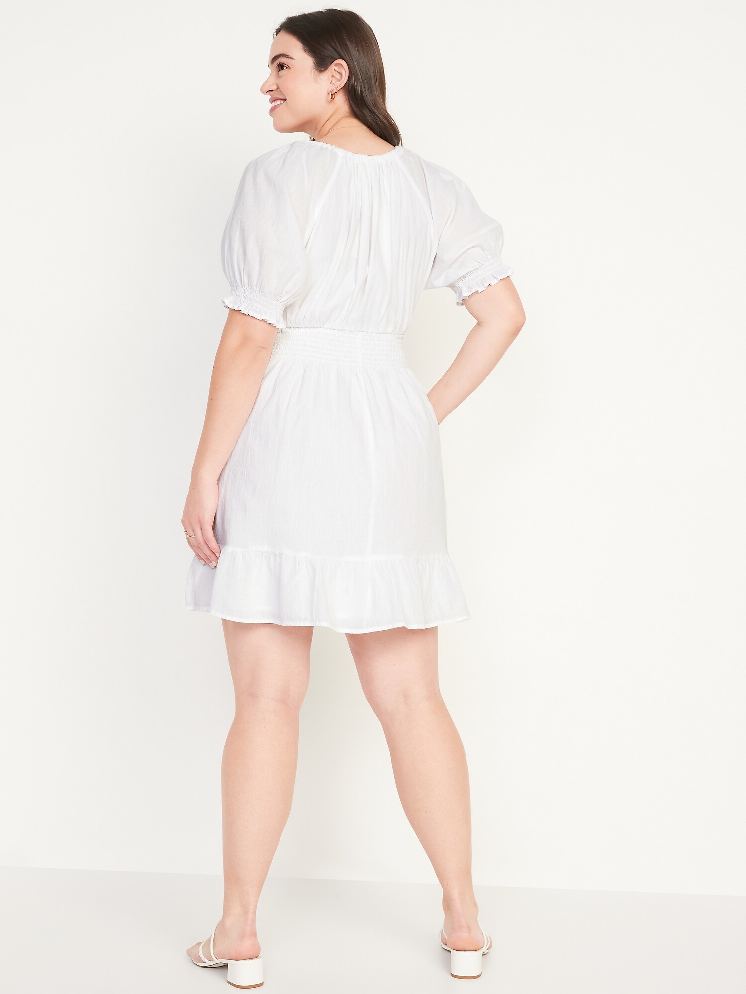 Waist-Defined Puff-Sleeve Tie-Neck Mini Dress for Women | Old Navy