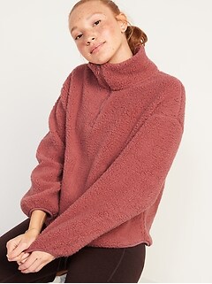 Cozy Sherpa Quarter-Zip Pullover Sweater for Women