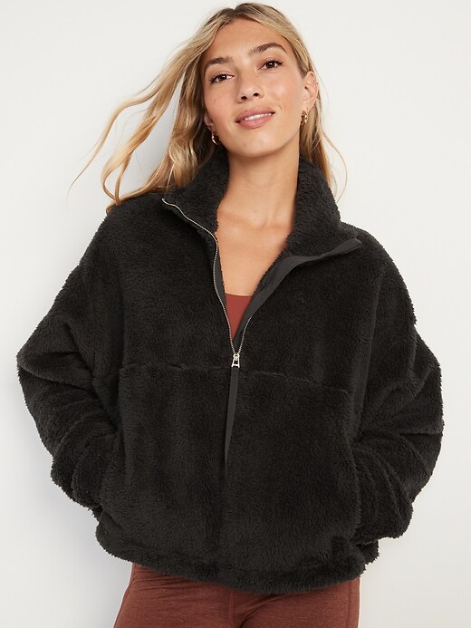 Image number 1 showing, High-Neck Half-Zip Sherpa Sweatshirt for Women