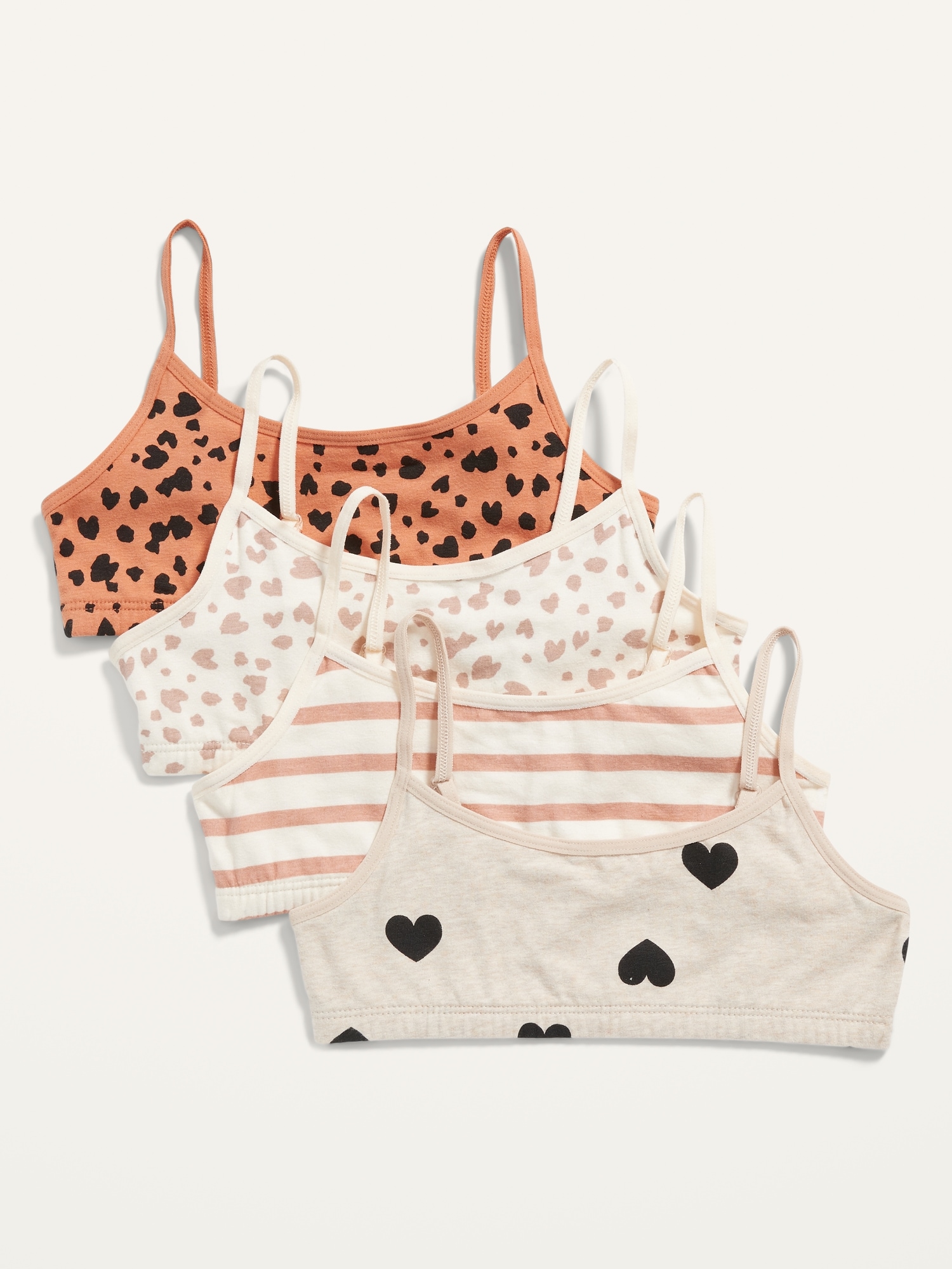 Patterned Jersey-Knit Cami Bra 4-Pack for Girls