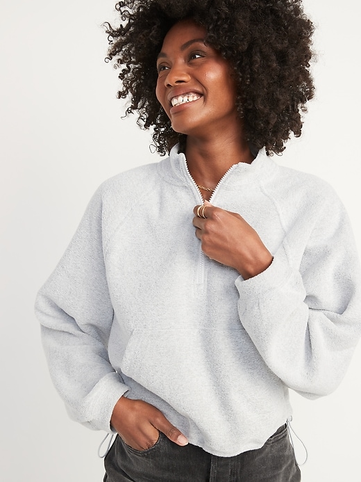 Image number 1 showing, Long-Sleeve Quarter-Zip Oversized Textured Sweatshirt for Women