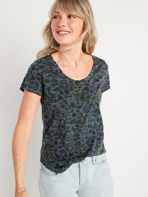 Image number 1 showing, EveryWear Overdyed Floral-Print Scoop-Neck T-Shirt for Women
