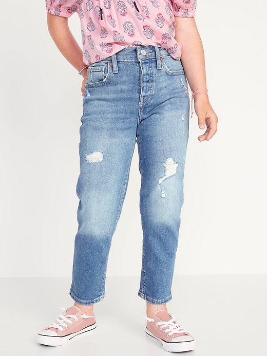 Old Navy High-Waisted Button-Fly O.G. Straight Ripped Jeans for Girls. 1