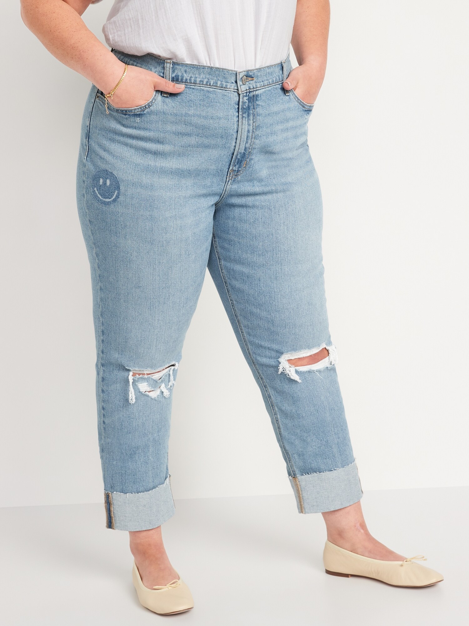 Mid-Rise Ripped Patchwork Boyfriend 