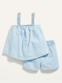 Sleeveless Chambray Top & Shorts Set for Toddler Girls