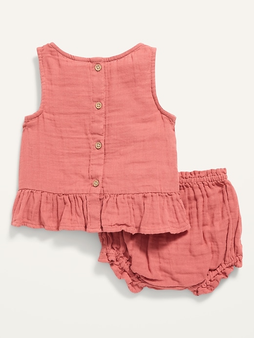 Sleeveless Button-Back Peplum Top and Bloomers Set for Baby