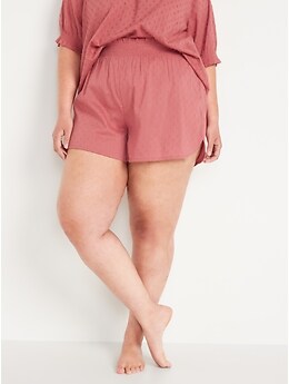 Smocked-Waist Textured Clip-Dot Pajama Shorts for Women --4-inch inseam