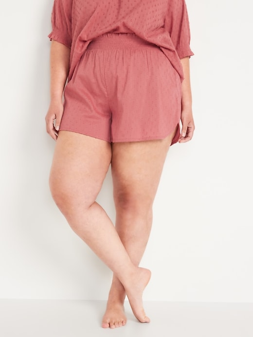Image number 7 showing, High-Waisted Smocked-Waist Textured Clip-Dot Pajama Shorts -- 4-inch inseam