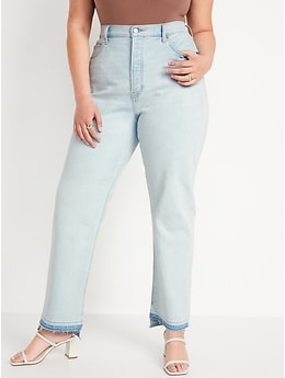 Curvy Extra High-Waisted Button-Fly Sky-Hi Straight Cut-Off Jeans for Women