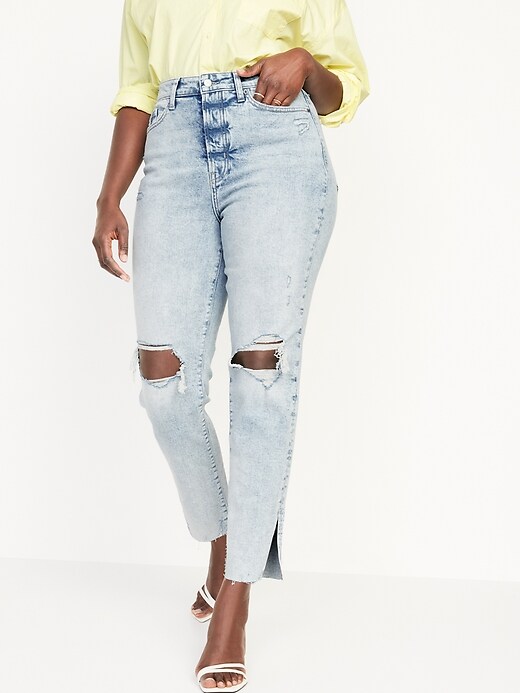 Image number 5 showing, High-Waisted Button-Fly OG Straight Ripped Side-Slit Jeans for Women