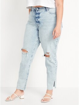 Curvy High-Waisted Button-Fly O.G. Straight Ripped Side-Split Ankle Jeans for Women