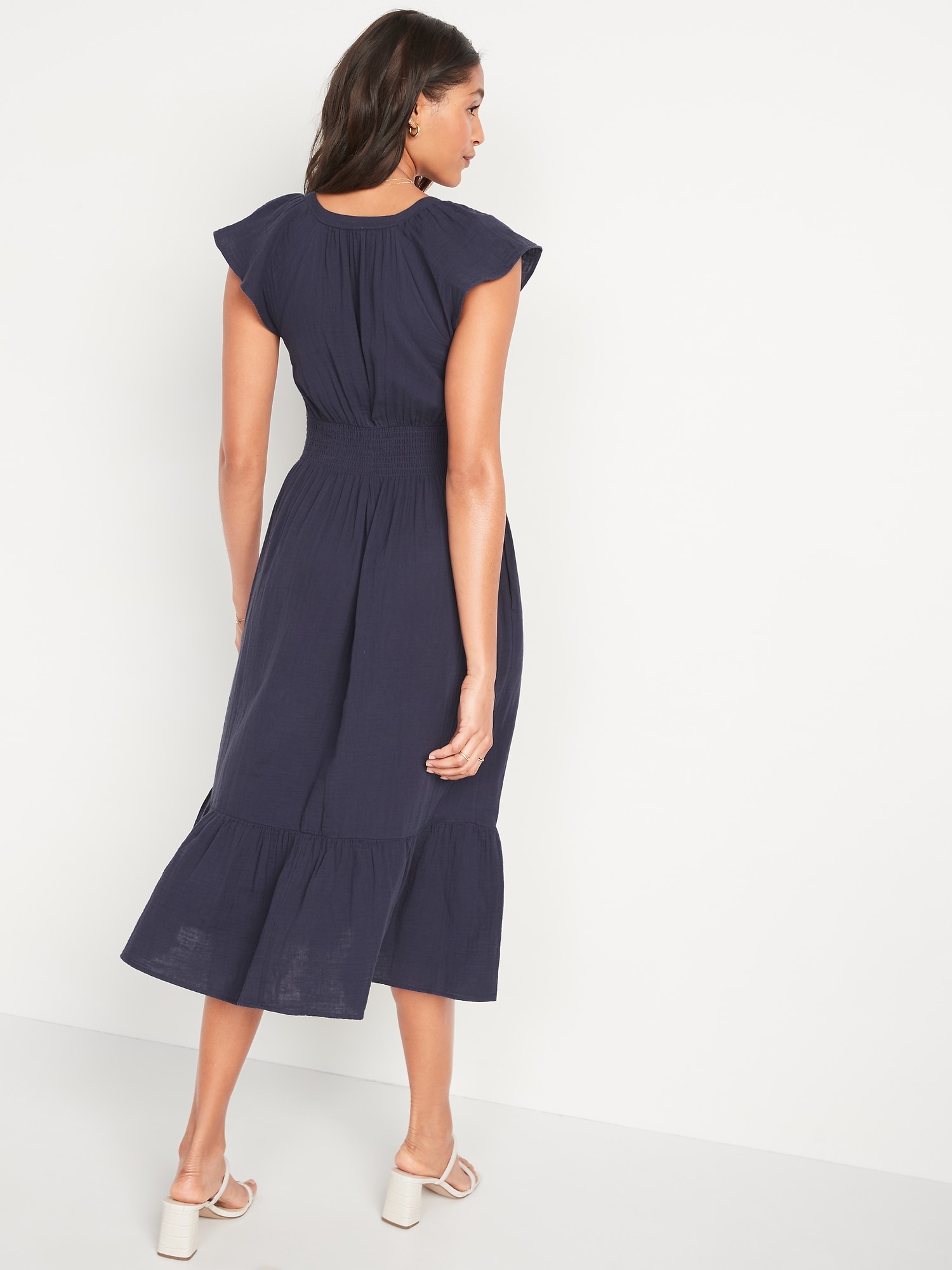 Waist-Defined Flutter-Sleeve Smocked Midi Dress for Women | Old Navy