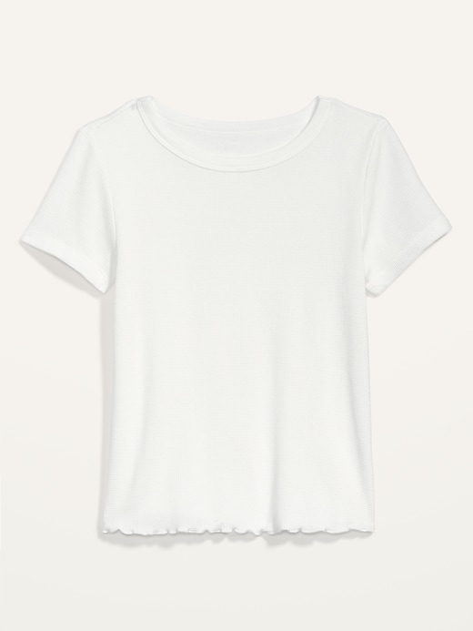 Image number 4 showing, Short-Sleeve Cropped Lettuce-Edge Waffle-Knit T-Shirt