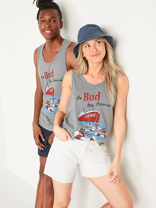 View large product image 2 of 2. Budweiser® Beer "The Bud Has Arrived" Gender-Neutral Tank Top for Adults
