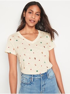 Short-Sleeve EveryWear Printed Slub-Knit T-Shirt for Women