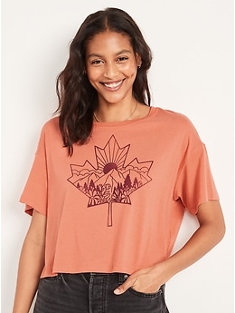 Oversized Canadiana-Graphic Cropped T-Shirt for Women
