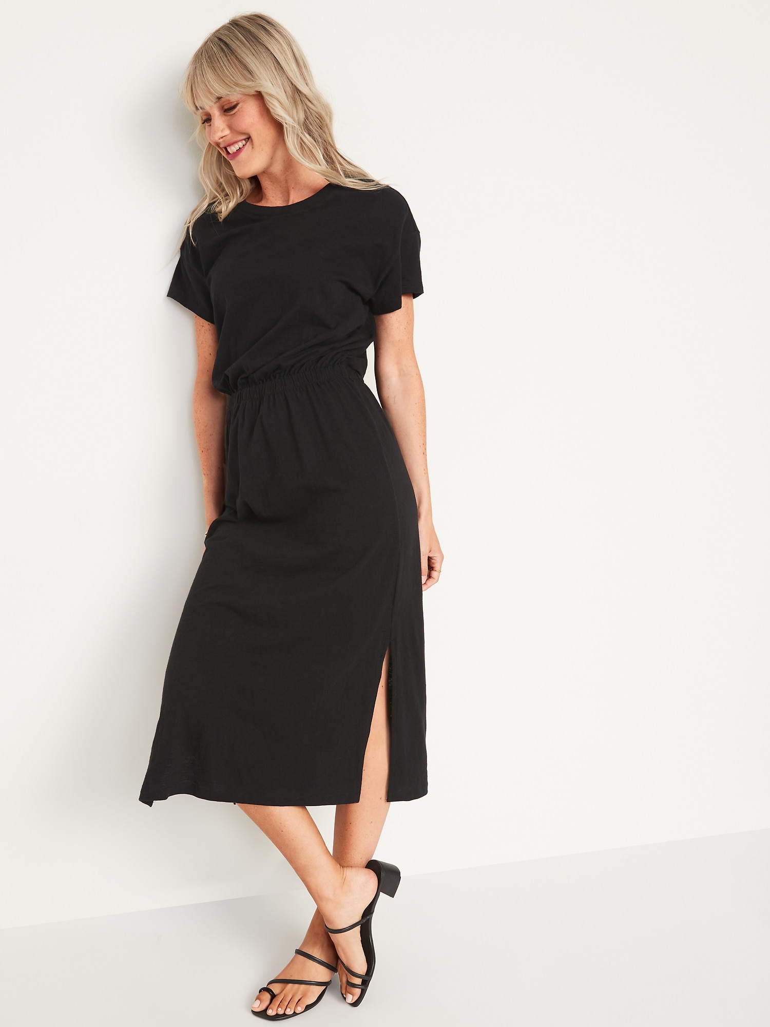 Slub-Knit Midi Dress for Women 