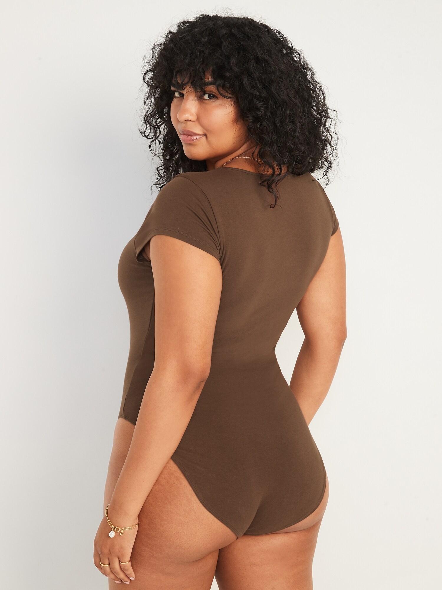 Plus Basic Long Sleeve V Neck Bodysuit