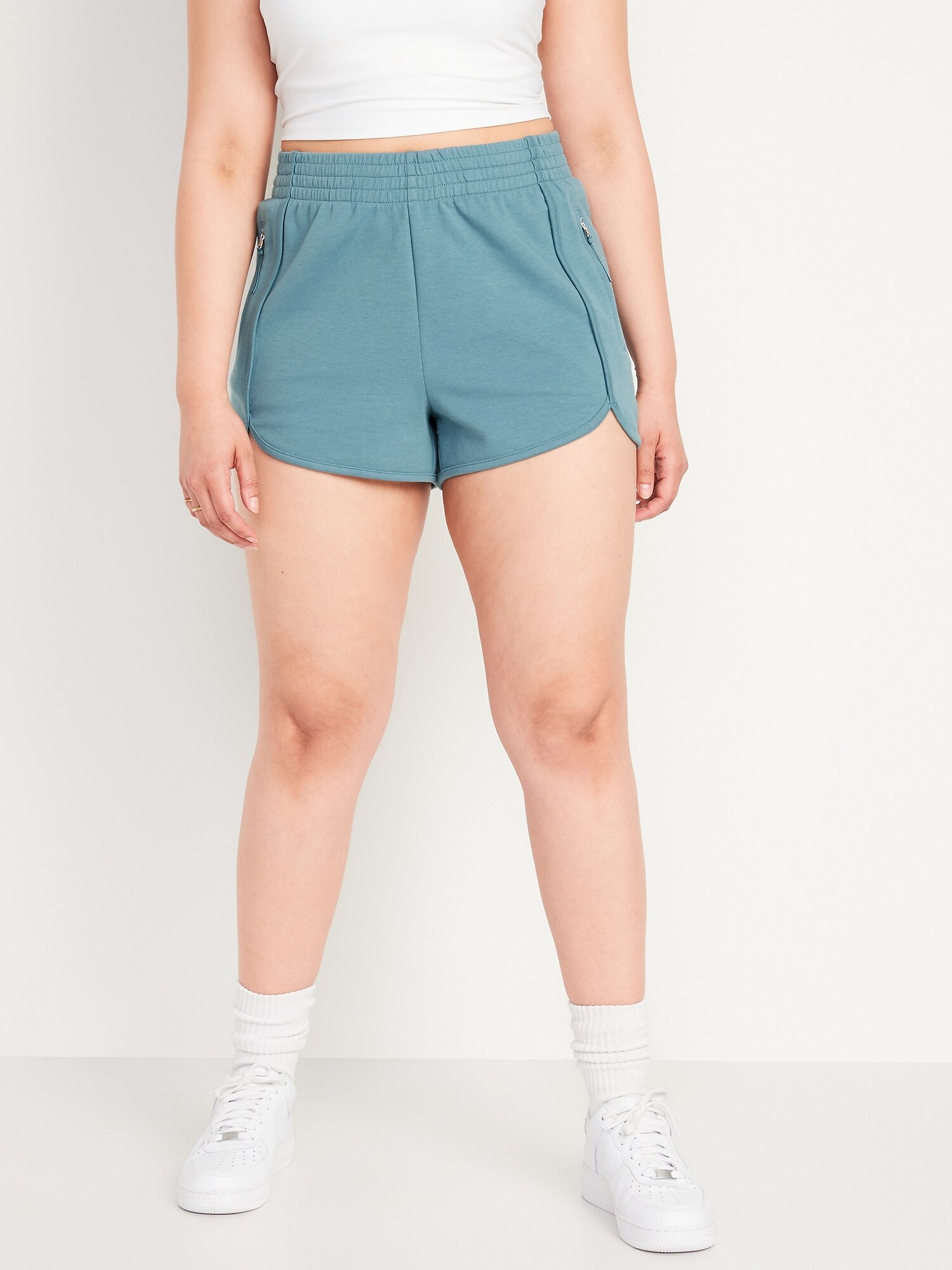 high waisted fleece shorts