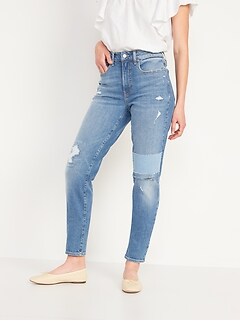 High-Waisted O.G. Straight Patchwork Ripped Ankle Jeans for Women