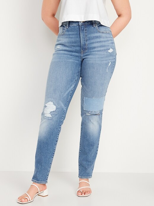 Image number 5 showing, High-Waisted OG Straight Patchwork Ripped Ankle Jeans for Women