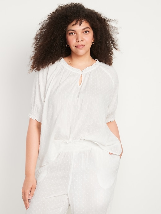 Image number 5 showing, Textured Clip-Dot Smocked-Sleeve Pajama Top