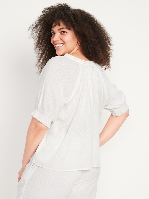 Image number 6 showing, Textured Clip-Dot Smocked-Sleeve Pajama Top