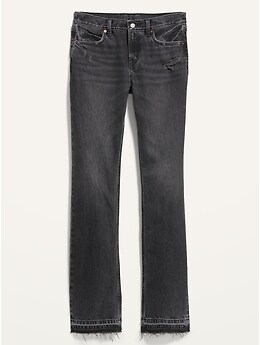 Low-Rise Slouchy Bootcut Black-Wash Cut-Off Non-Stretch Jeans for Women