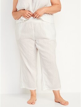 High-Waisted Cropped Smocked Clip-Dot Wide-Leg Pajama Pants for Women