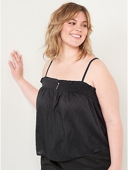 Cropped Smocked Clip-Dot Cami Swing Pajama Top for Women