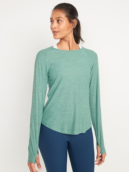 Image number 1 showing, Long-Sleeve Breathe ON Slub-Knit T-Shirt for Women