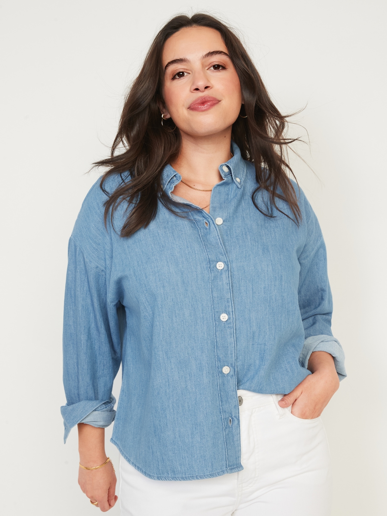 Long-Sleeve Cropped Jean Boyfriend 