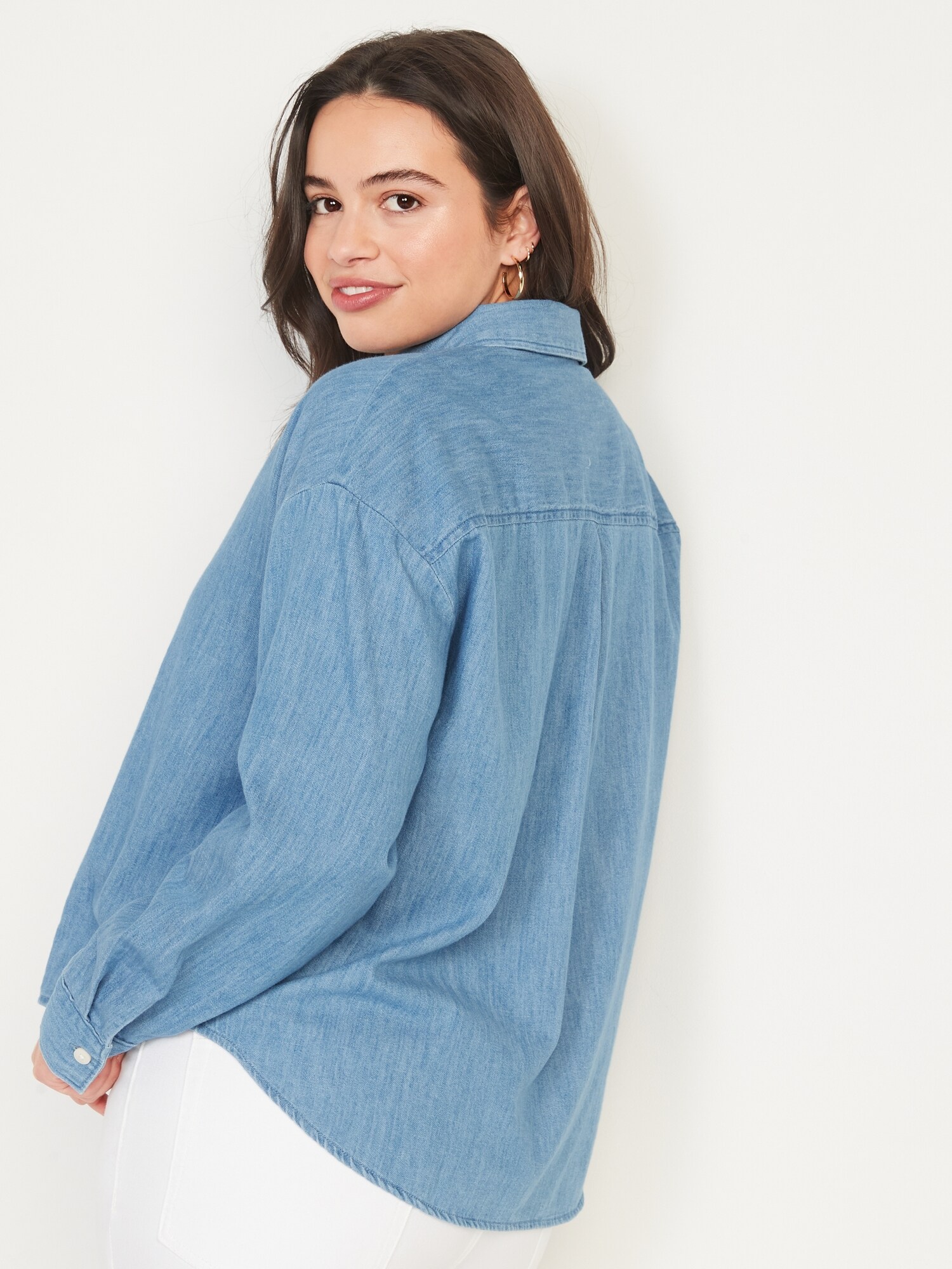 Long-Sleeve Cropped Jean Boyfriend Shirt for Women | Old Navy