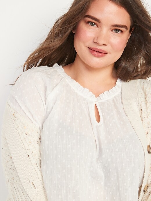 Image number 3 showing, Textured Clip-Dot Smocked-Sleeve Pajama Top