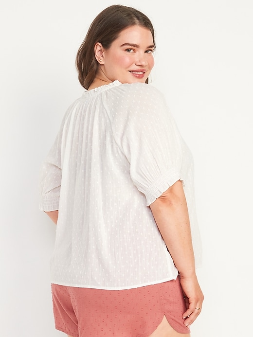 Image number 8 showing, Textured Clip-Dot Smocked-Sleeve Pajama Top