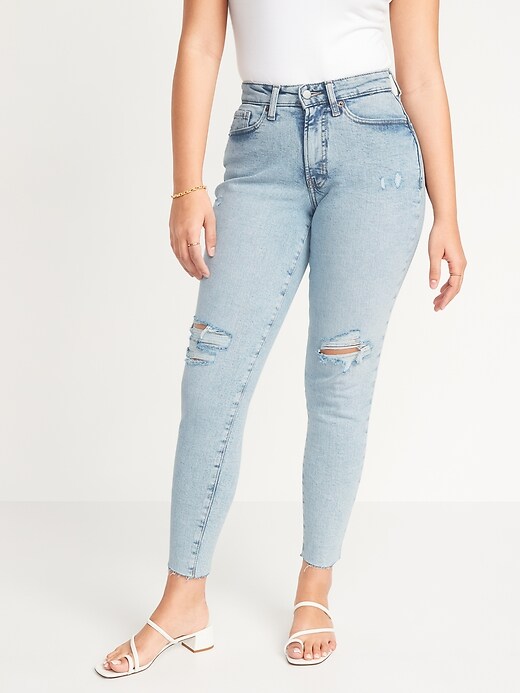 Image number 1 showing, Curvy High-Waisted OG Straight Ripped Cut-Off Jeans for Women