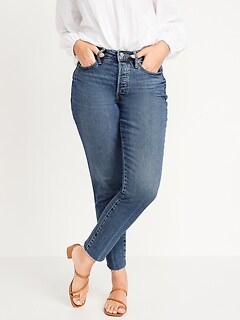 Curvy High-Waisted Button-Fly O.G. Straight Cut-Off Jeans for Women
