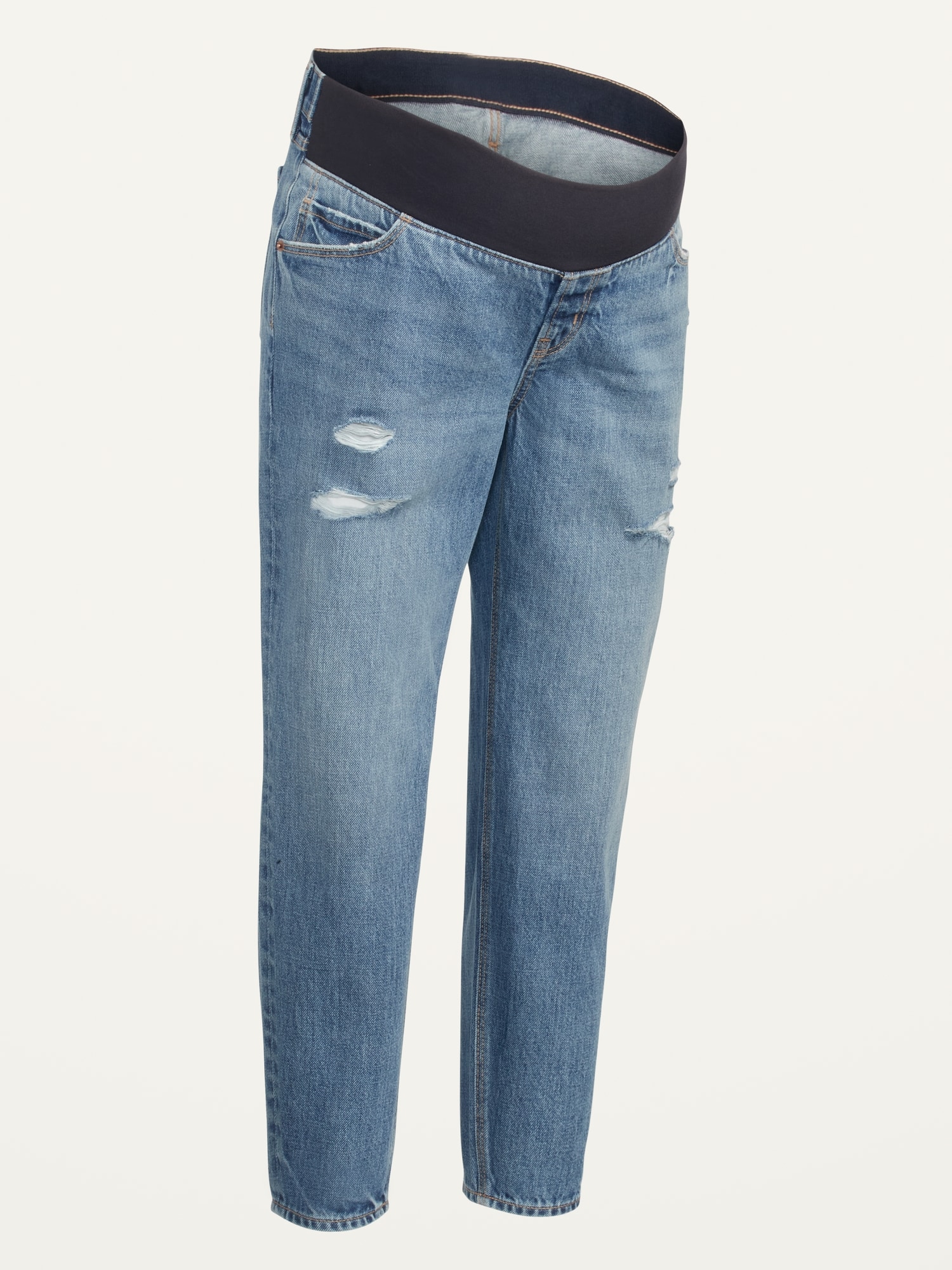 Maternity Front Low Panel Ripped Slouchy Taper Jeans