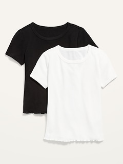 Short-Sleeve Cropped Lettuce-Edge Waffle-Knit T-Shirt 2-Pack
