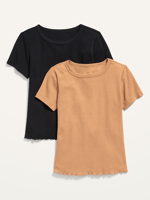 Image number 4 showing, Short-Sleeve Cropped Lettuce-Edge Waffle-Knit T-Shirt 2-Pack for Women