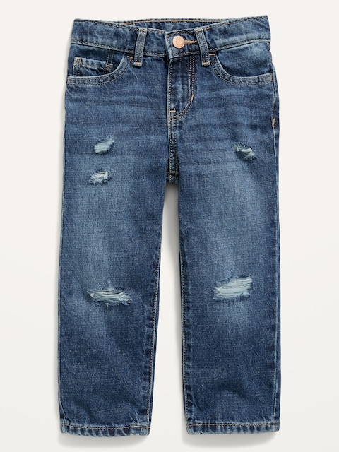 Slouchy Straight Ripped Non-Stretch Jeans for Toddler Girls
