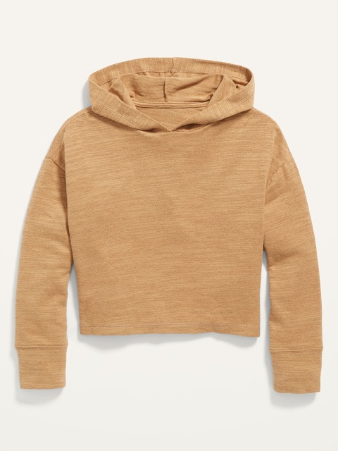 Slub-Knit Cropped Pullover Hoodie for Girls - Multi