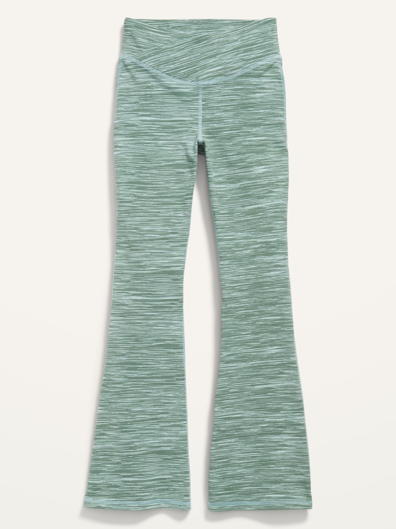 Old Navy High-Waisted PowerChill Crossover Flared Leggings for Girls green. 1