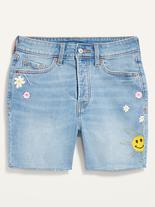 Image number 4 showing, High-Waisted Button-Fly O.G. Straight Embroidered Cut-Off Jean Shorts for Women -- 5-inch inseam