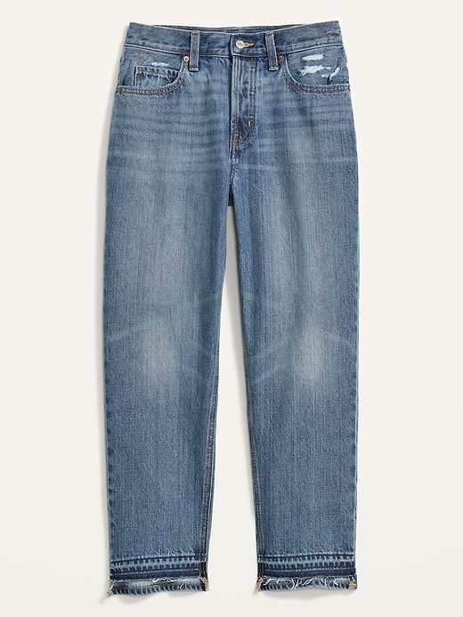 Image number 4 showing, High-Waisted Button-Fly Slouchy Straight Cropped Non-Stretch Cut-Off Jeans