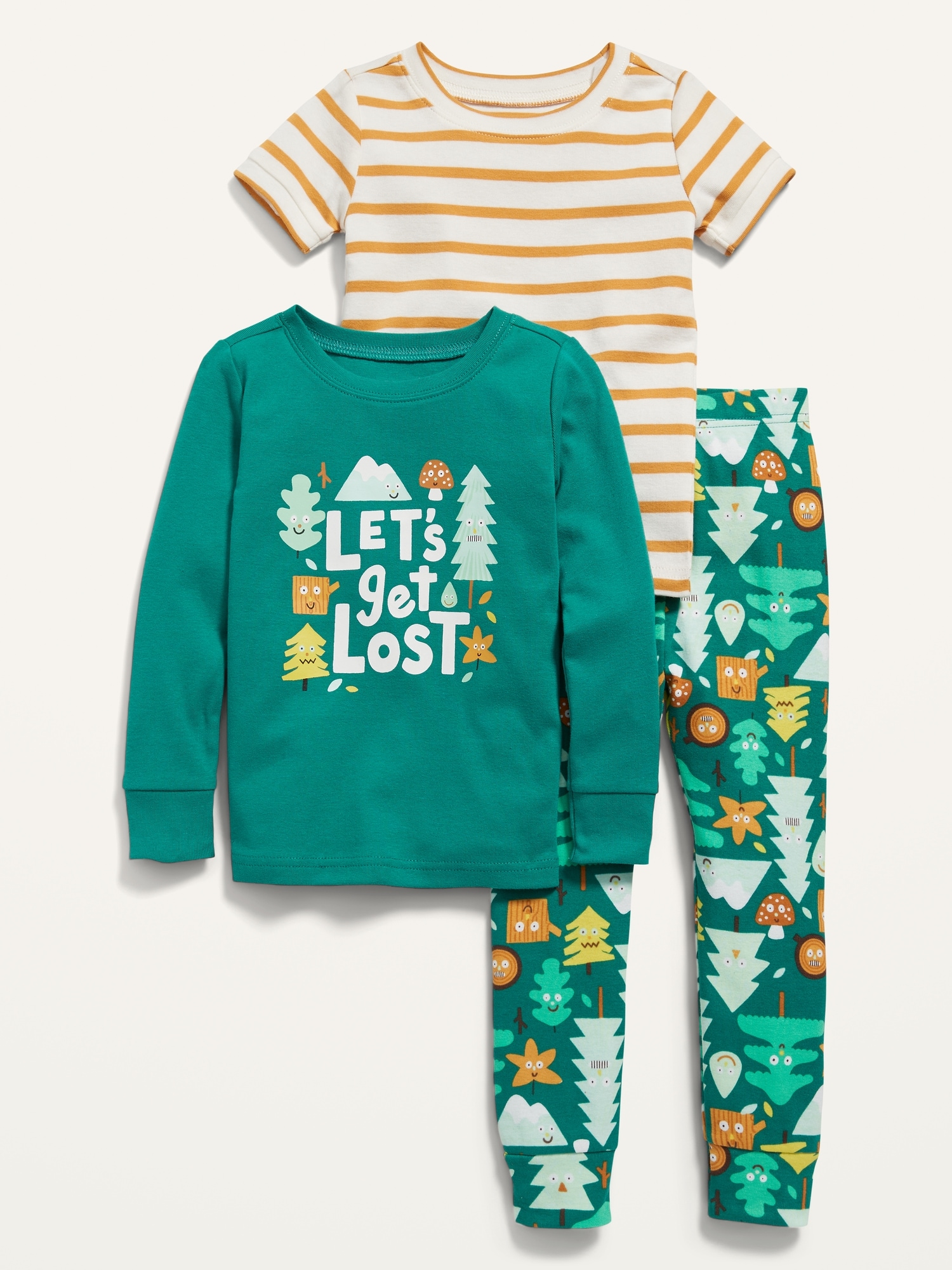 Old Navy Unisex 3-Piece Graphic Pajama Set for Toddler & Baby green. 1