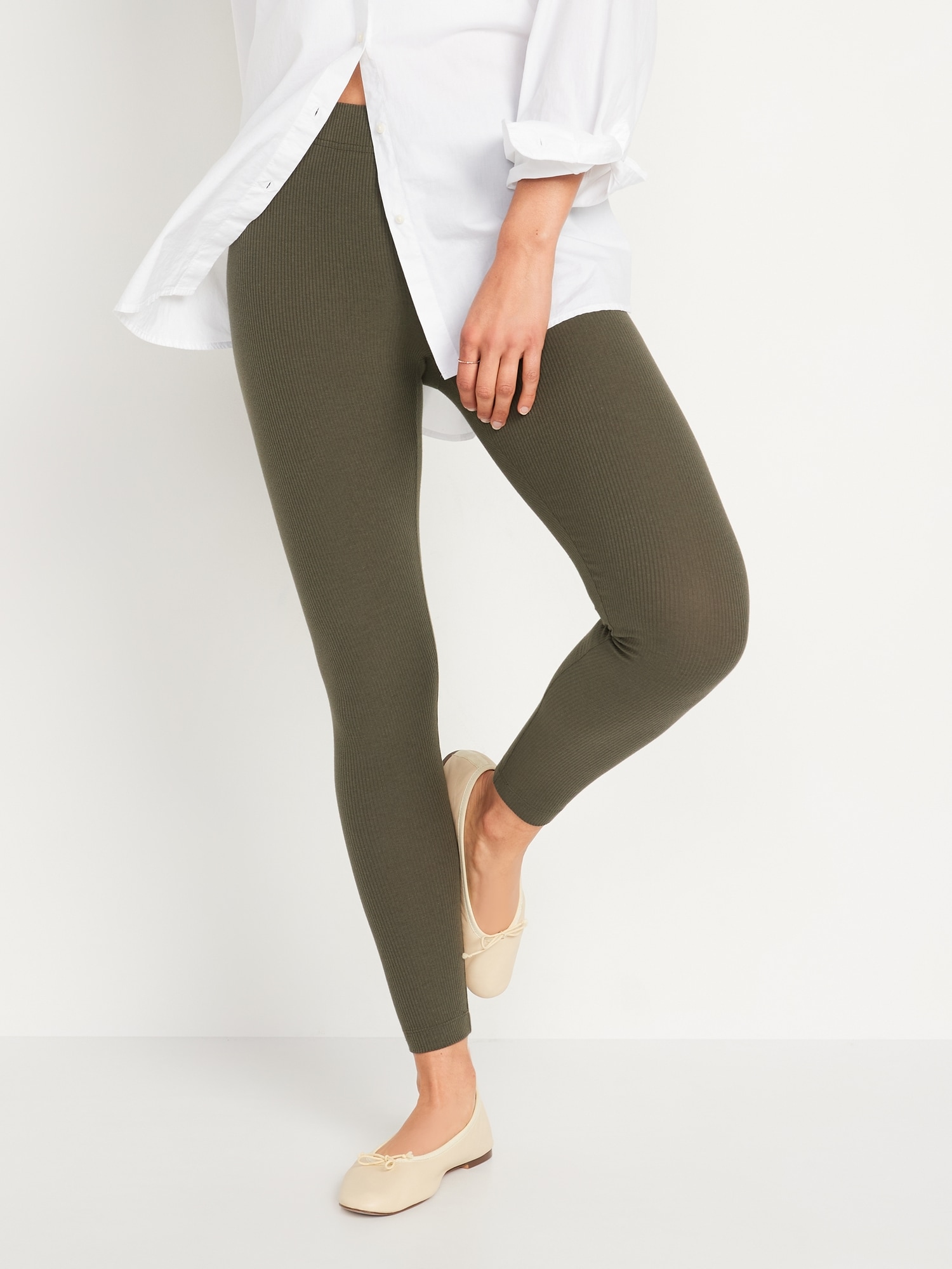 Solid High Rise Ribbed Knit Leggings