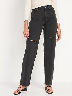 High-Waisted O.G. Loose Black-Wash Ripped Cut-Off Jeans for Women