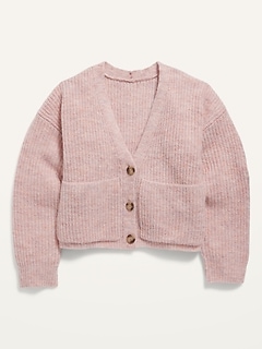 Cropped Button-Front Pocket Cardigan Sweater for Girls